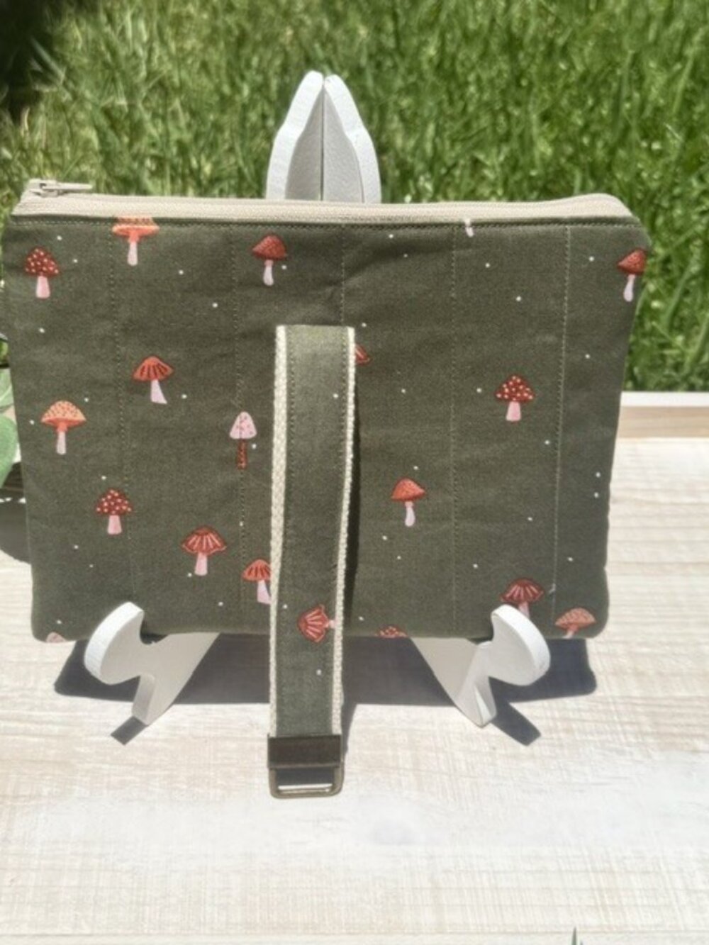 Handmade Quilted Mushroom Pouch, Cottagecore Cosmetic Bag, Woodland Travel Organ